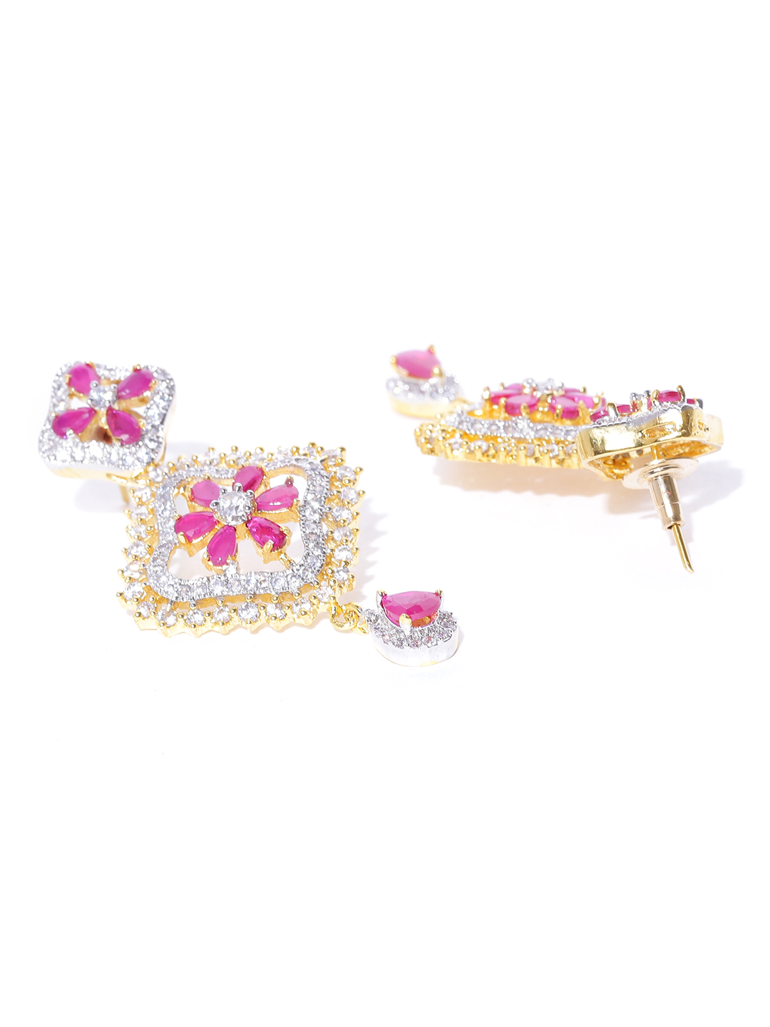 YouBella Magenta Gold-Plated Stone-Studded Drop Earrings